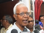 Human rights activist Stan Swamy seen speaking to mediapersons in this file photo. 
