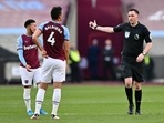 West Ham United's Fabian Balbuena is sent off by referee Chris Kavanagh