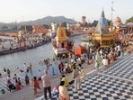 Devotees gather for the last Shahi Snan of Kumbh 2021 on the day of Purnima, or full moon, in Haridwar, Tuesday, April 27, 2021. (PTI) Devotees gather for the last Shahi Snan of Kumbh 2021 on the day of Purnima, or full moon, in Haridwar, Tuesday, April 27, 2021. (PTI)