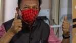 Health minister Harsh Vardhan displays the thumbs-up after receiving the Covaxin vaccine, developed by Bharat Biotech, at a private hospital in New Delhi. (AP Photo) Health minister Harsh Vardhan displays the thumbs-up after receiving the Covaxin vaccine, developed by Bharat Biotech, at a private hospital in New Delhi. (AP Photo)