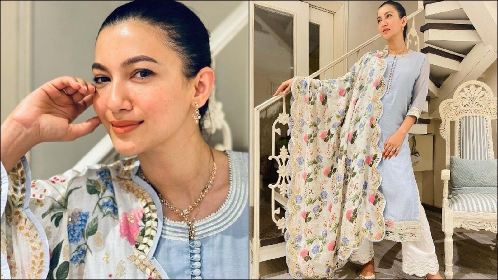 Gauahar Khan channels Ramadan 2021 vibes in English blue chanderi kurta set