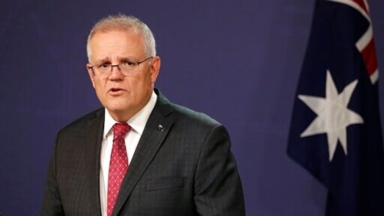 Australia's Prime Minister Scott Morrison comments at a press conference in Sydney, Australia, Tuesday, April 27, 2021. (AP)