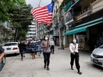 People march with the federal flag as they support National Unity Government (NUG) which has been recently announced by Committee Representing Pyidaungsu Hluttaw (CRPH) in Yangon, Myanmar. 