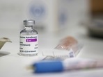 A vial of AstraZeneca coronavirus vaccine is seen at a vaccination centre