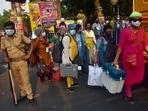 Polling officials carrying EVMs and other polling materials on the eve of the 8th phase of the West Bengal Assembly election, in Kolkata on Wednesday. (ANI Photo) Polling officials carrying EVMs and other polling materials on the eve of the 8th phase of the West Bengal Assembly election, in Kolkata on Wednesday. (ANI Photo)