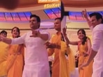 Sugandha Mishra and Sanket Bhosle dance at their Haldi ceremony.