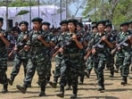Women Arms wing of the separatist group the National Socialist Council of Nagaland - Isak Muivah (NSCN-IM) march during the 35th Naga Republic Day celebrations at the council headquarters in Hebron, some 35 kms away from Dimapur in this file picture from 2014. 