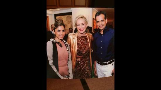 Style maven Roohi Jaikishan in a Lanvin bejewelled creation by Alber Elbaz. Seen with her is Sharon Stone and her businessman husband Chetan Jaikishan (Photo: Instagram/RoohiJaikishan) Style maven Roohi Jaikishan in a Lanvin bejewelled creation by Alber Elbaz. Seen with her is Sharon Stone and her businessman husband Chetan Jaikishan (Photo: Instagram/RoohiJaikishan)