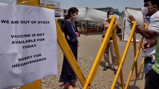 The BKC Jumbo Covid-19 Vaccination Centre was closed due to a shortage of vaccines in Mumbai on Wednesday. (Satish Bate/HT PHOTO)