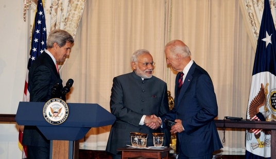 PM Modi and US president Joe Biden seen shaking hands in this file picture. (PTI Photo)