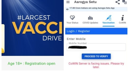 After registration for Covid-19 vaccine for everyone above the age of 18 years was opened on Wednesday, cowin.gov.in crashed reported minor glitch. 