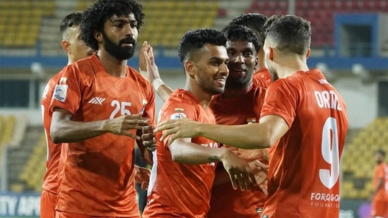 FC Goa players celebrate a goal. (FC Goa/Twitter)