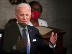 U.S. President Joe Biden addresses a joint session of Congress at the US Capitol in Washington. 