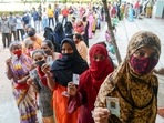 Women voters show Voter-IDs as they arrive to cast their vote at a polling booth during the 8th and final phase of West Bengal Assembly election, in Kolkata on Thursday. (ANI Photo) Women voters show Voter-IDs as they arrive to cast their vote at a polling booth during the 8th and final phase of West Bengal Assembly election, in Kolkata on Thursday. (ANI Photo)