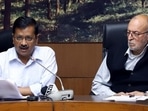 Delhi chief minister Arvind Kejriwal with Lt. Governor Anil Baijal. (HT archive)