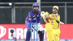 Suresh Raina plays a shot during match 2 of the Indian Premier League 2021.