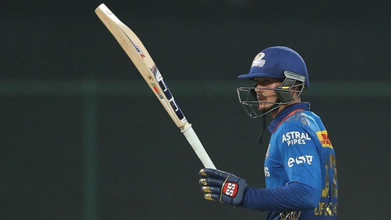 IPL 2021: Mumbai Indians' Quinton de Kock smashed a 50-ball 70 against Rajasthan Royals in Delhi.(IPL/BCCI)