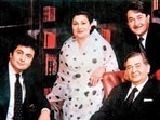 Randhir Kapoor with his parents, Raj Kapoor and Krishna, and brothers Rishi and Rajiv Kapoor.
