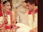 Bipasha Basu and Karan Singh Grover during their wedding. Bipasha Basu and Karan Singh Grover during their wedding.