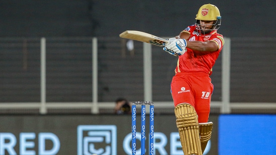 Nicholas Pooran plays a shot during match 21 of the Indian Premier League 2021.(PTI)