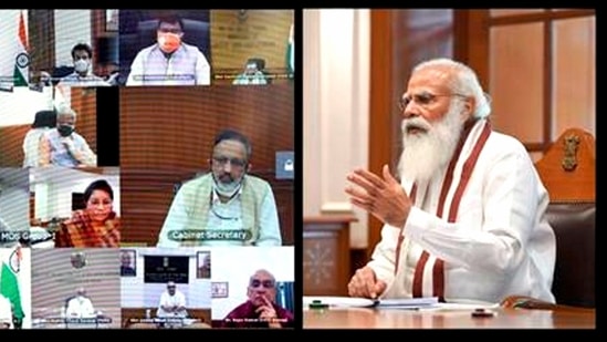 Prime Minister Narendra Modi during a meeting on Covid-19, via video conferencing, in New Delhi, Friday, April 30, 2021. (PTI) Prime Minister Narendra Modi during a meeting on Covid-19, via video conferencing, in New Delhi, Friday, April 30, 2021. (PTI)