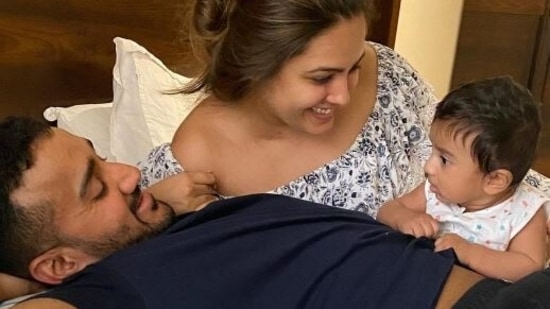 Anita Hassanandani with husband Rohit Reddy and son Aaravv.