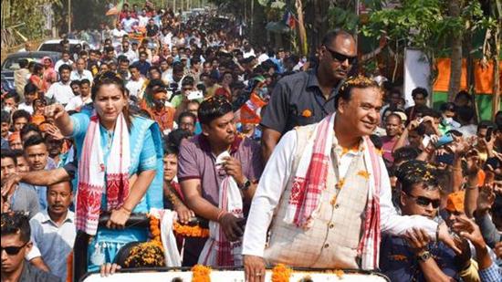 BJP leader Himanta Biswa Sarma during an election campaign rally in Nagaon district of Assam on March 22. (File photo)