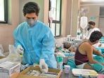 Covid patients receive oxygen at a hospital in Sangli. 