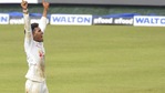 Praveen Jayawickrama celebrates a wicket. Praveen Jayawickrama celebrates a wicket.
