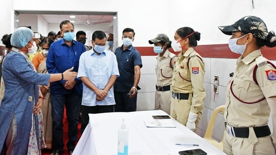 Delhi Chief Minister Arvind Kejriwal visits a polyclinic at Saraswati Vihar for the symbolic start of the vaccination drive, in New Delhi on Saturday. (ANI Photo) Delhi Chief Minister Arvind Kejriwal visits a polyclinic at Saraswati Vihar for the symbolic start of the vaccination drive, in New Delhi on Saturday. (ANI Photo)
