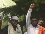 Mithun Chakraborty attended roadshows for Babul Supriyo at Tollygunge, in Kolkata, (Samir Jana/HT Photo) Mithun Chakraborty attended roadshows for Babul Supriyo at Tollygunge, in Kolkata, (Samir Jana/HT Photo)