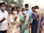 BJP Candidate Mangala Angadi shows her inked finger after casting her vote for Belgaum Loksabha constituency at Vishweshwariah Nagar, in Belgaum in this file photo. (ANI) BJP Candidate Mangala Angadi shows her inked finger after casting her vote for Belgaum Loksabha constituency at Vishweshwariah Nagar, in Belgaum in this file photo. (ANI)