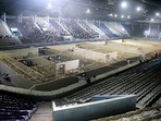 Netaji Indoor Stadium getting ready for the counting of votes of the West Bengal Assembly election, in Kolkata on Saturday. (ANI Photo) Netaji Indoor Stadium getting ready for the counting of votes of the West Bengal Assembly election, in Kolkata on Saturday. (ANI Photo)