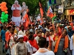 BJP supporters at a rally in Kolkata on April 5. (AP Photo/Bikas Das)(AP) BJP supporters at a rally in Kolkata on April 5. (AP Photo/Bikas Das)(AP)