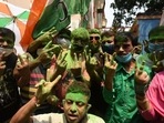 Supporters of various political parties have gathered to celebrate in all four states and Puducherry as early trends show their party leading. Supporters of various political parties have gathered to celebrate in all four states and Puducherry as early trends show their party leading.
