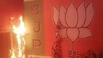BJP party office being torched to fire by alleged TMC goons. (ANI Photo) BJP party office being torched to fire by alleged TMC goons. (ANI Photo)