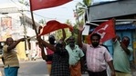 LDF supporters celebrate the party's victory during the election result day for the Kerala Assembly Polls, in Thiruvananthapuram on Sunday. (ANI Photo) LDF supporters celebrate the party's victory during the election result day for the Kerala Assembly Polls, in Thiruvananthapuram on Sunday. (ANI Photo)