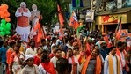 BJP supporters at a rally in Kolkata on April 5. (AP Photo/Bikas Das)(AP) BJP supporters at a rally in Kolkata on April 5. (AP Photo/Bikas Das)(AP)