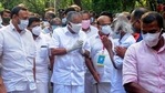 Kerala chief minister Pinarayi Vijayan greets other leaders and supporters as he arrives at a vote counting center following LDF's victory, in Kannur, Kerala. (AP) Kerala chief minister Pinarayi Vijayan greets other leaders and supporters as he arrives at a vote counting center following LDF's victory, in Kannur, Kerala. (AP)