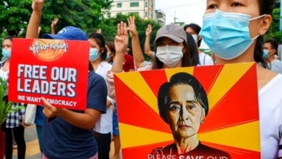Anti-coup protesters march along a street in Yangon, Myanmar (AP File Photo ) Anti-coup protesters march along a street in Yangon, Myanmar (AP File Photo )