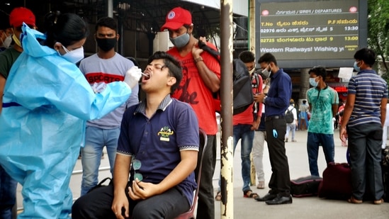 Active cases of the disease currently stand at 421,436, an increase of 16,368 cases from the 405,068 reported on the previous day. In picture - Swab tests for Covid-19 conducted at City Railway Station, in Bengaluru. (ANI) Active cases of the disease currently stand at 421,436, an increase of 16,368 cases from the 405,068 reported on the previous day. In picture - Swab tests for Covid-19 conducted at City Railway Station, in Bengaluru. (ANI)