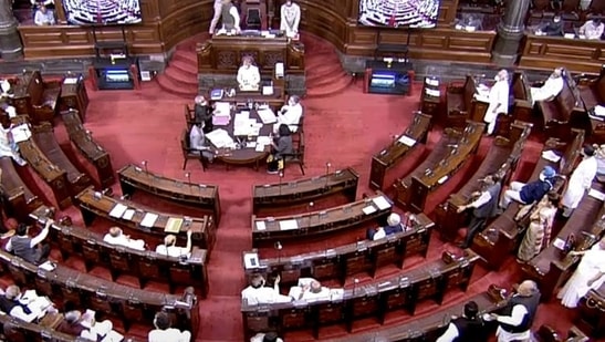 Proceedings of Rajya Sabha during the Budget Session of Parliament in New Delhi.