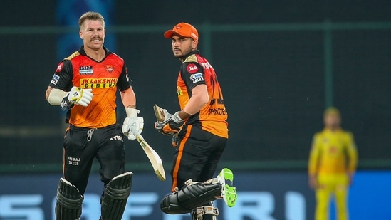 David Warner and Manish Pandey during match 23 of the Indian Premier League. (PTI) David Warner and Manish Pandey during match 23 of the Indian Premier League. (PTI)