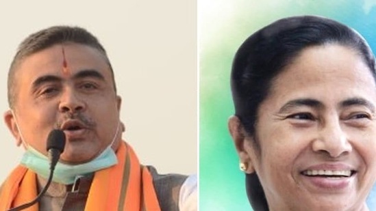 BJP's Suvendu Adhikari (left) and West Bengal CM Mamata Banerjee 