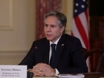 US Secretary of State Antony Blinken participates in a virtual bilateral meeting with Kenya's President Uhuru Kenyatta during a videoconference at the State Department in Washington. 