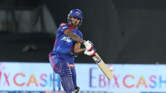 Shikhar Dhawan of Delhi Capitals in action against Punjab Kings in their IPL 2021 clash.(PTI) Shikhar Dhawan of Delhi Capitals in action against Punjab Kings in their IPL 2021 clash.(PTI)