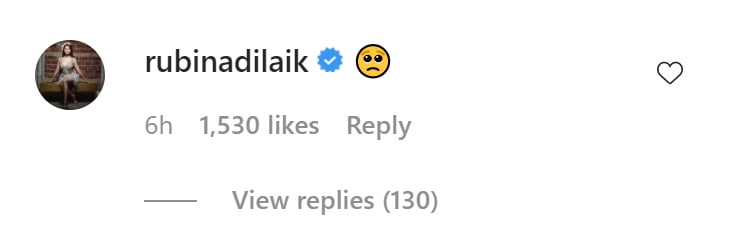 A screenshot of Rubina Dilaik’s comment.