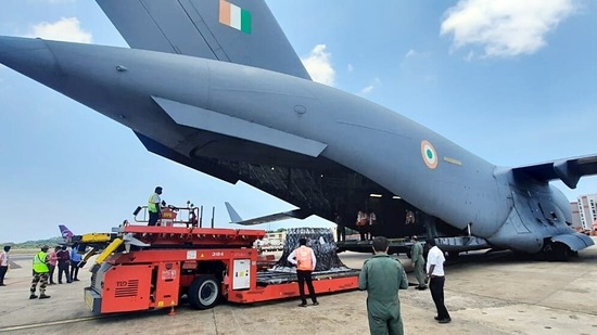 The C-17 is the only aircraft currently being used to ferry containers from abroad. (ANI Photo)