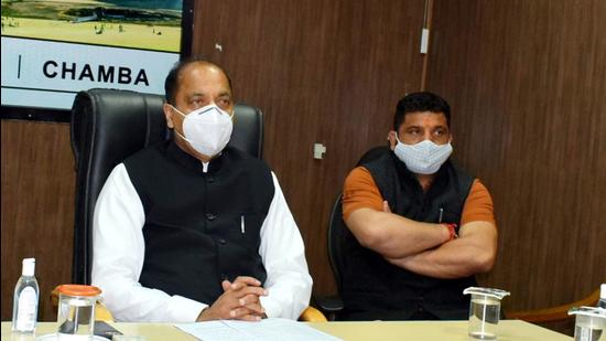 Himachal CM Jai Ram Thakur chairing a meeting on Tuesday. (HT Photo) Himachal CM Jai Ram Thakur chairing a meeting on Tuesday. (HT Photo)