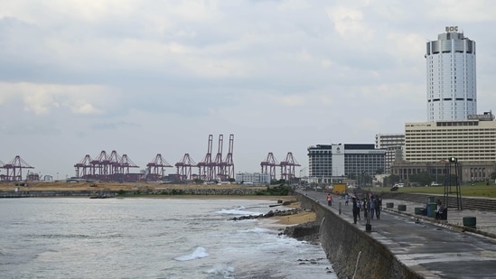A general view of the Chinese-managed terminal of the Colombo port is seen from the Galle Face promenade in Colombo.(AFP)